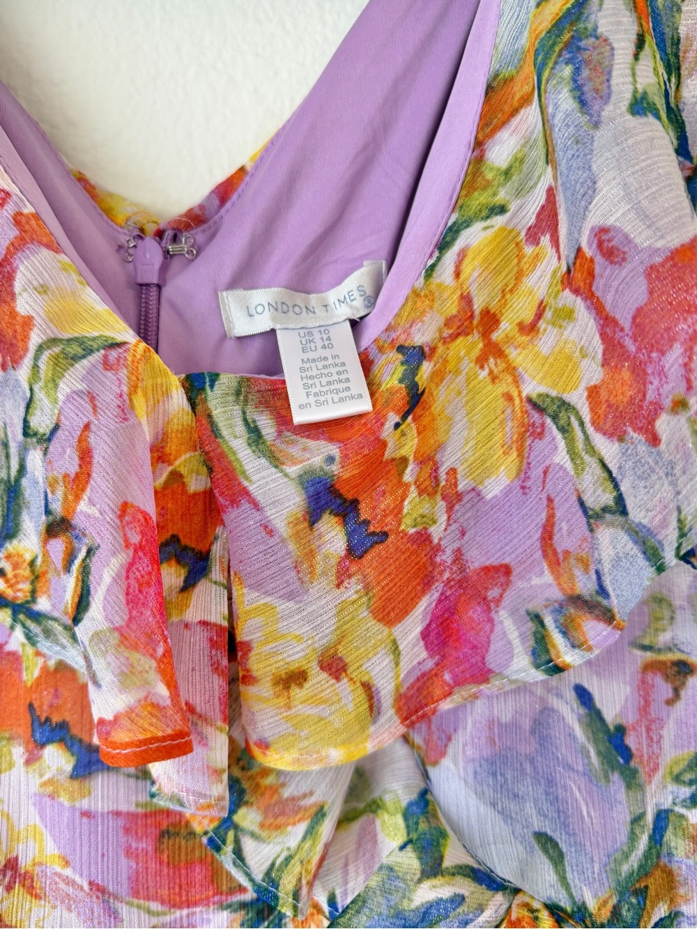 London Times Floral Print Ruffle Dress Women's Cottagecore Pastel Size 10 - Picture 5 of 12